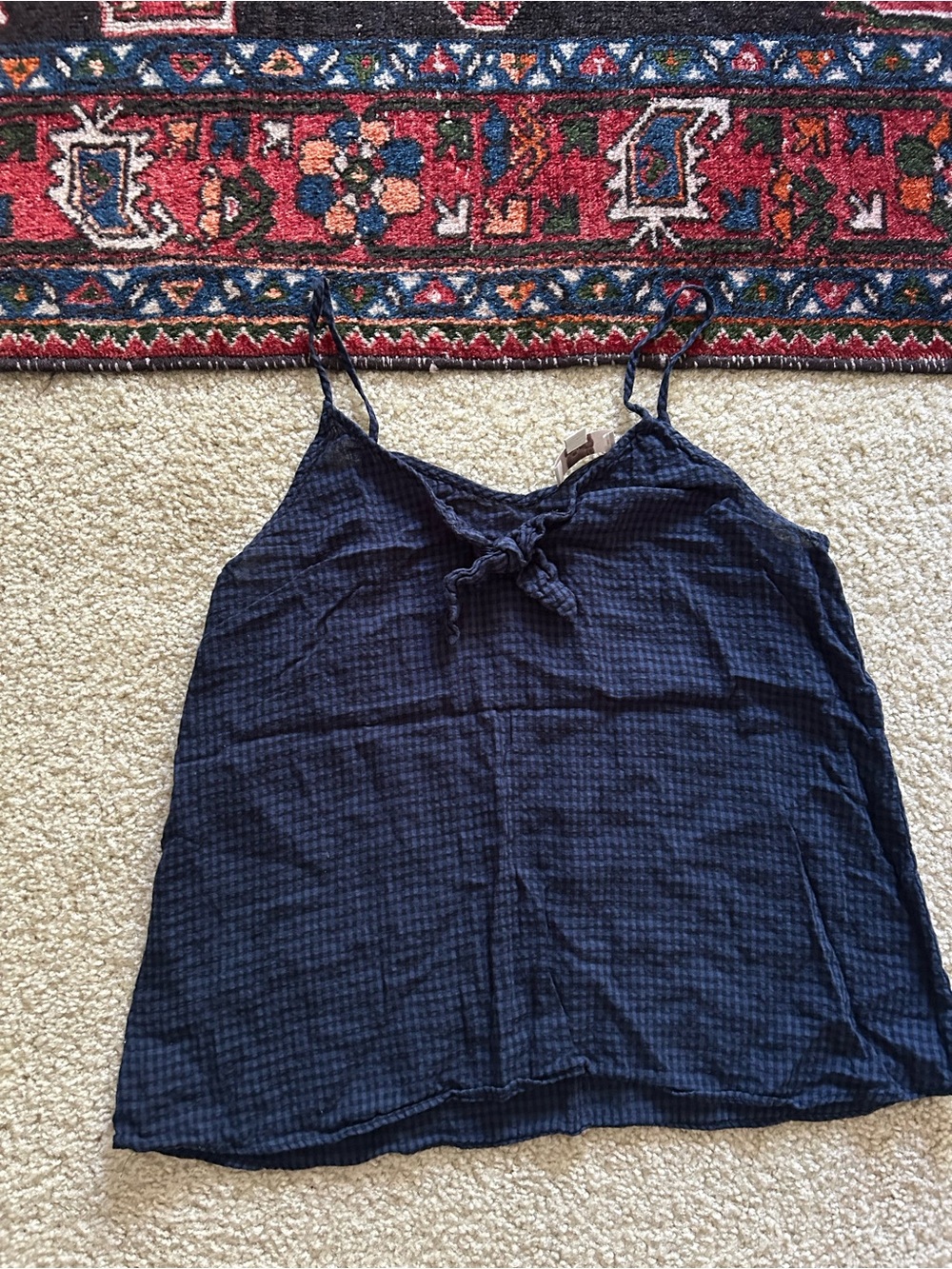 LOFT Navy Gingham Tie-Front Camisole